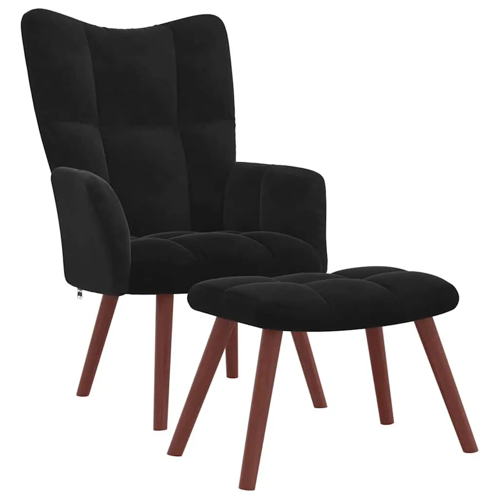 Velvet Upholstered Armchair with Matching Stool
