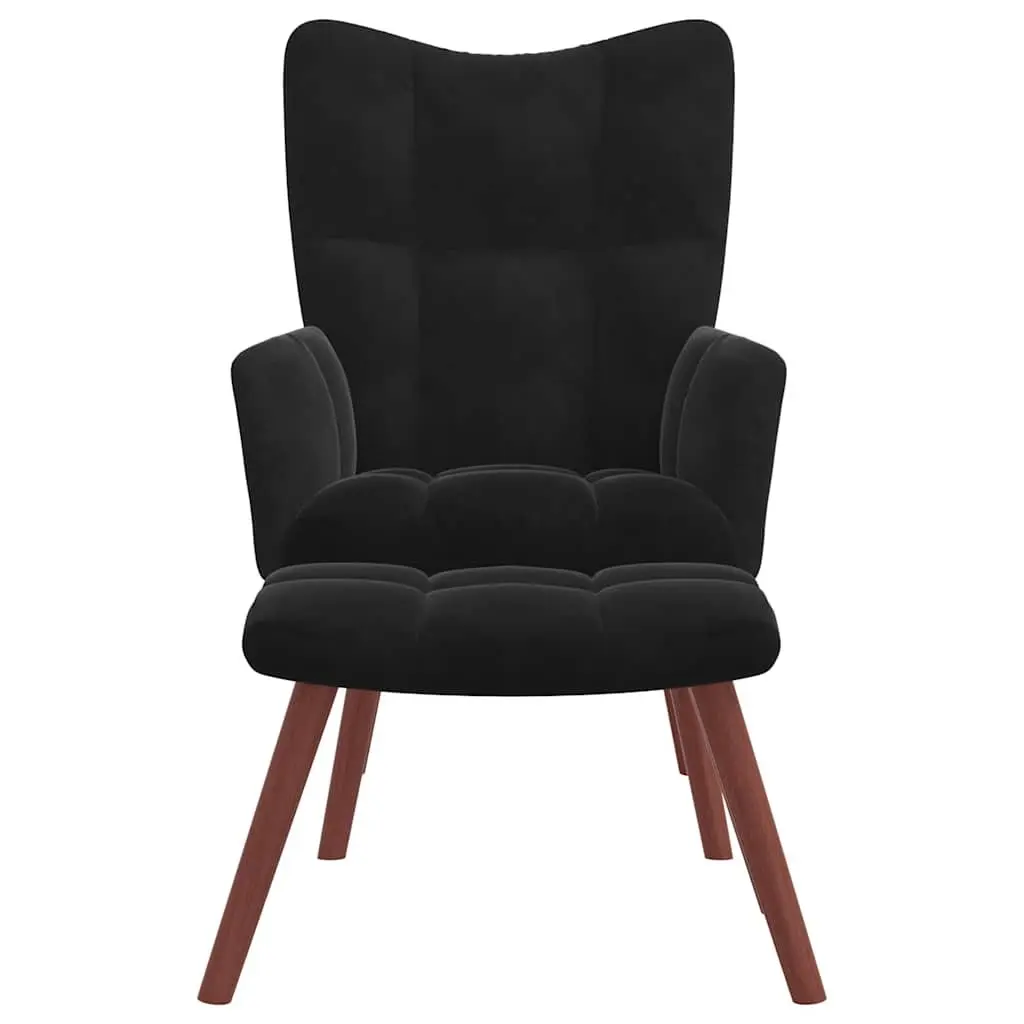 Velvet Upholstered Armchair with Matching Stool
