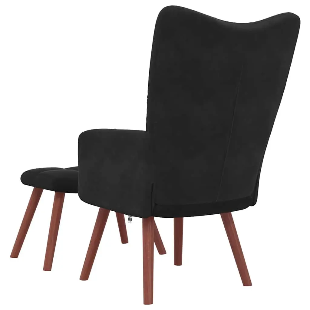 Velvet Upholstered Armchair with Matching Stool