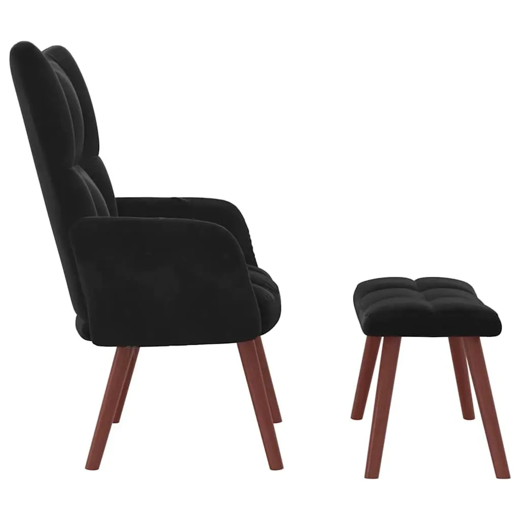 Velvet Upholstered Armchair with Matching Stool