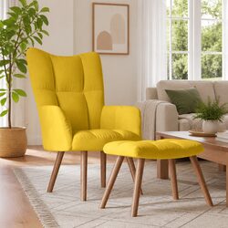 Velvet Upholstered Armchair with Matching Footstool Yellow
