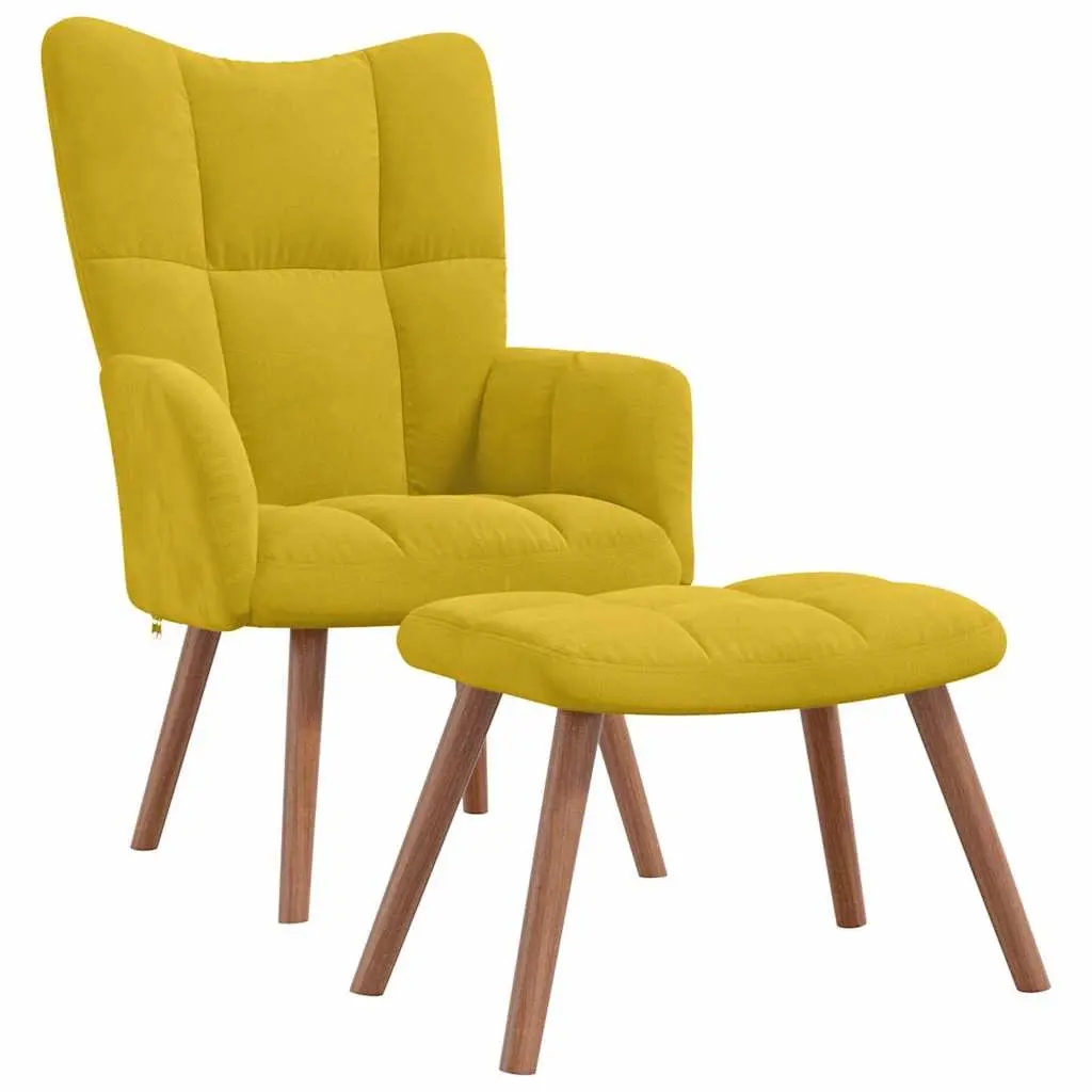 Armchair Mustard Yellow Velvet Padded Lounge Chair with Footstool Set