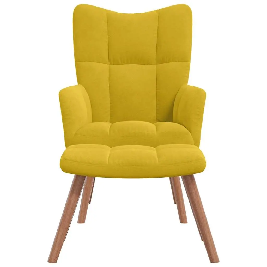 Armchair Mustard Yellow Velvet Padded Lounge Chair with Footstool Set