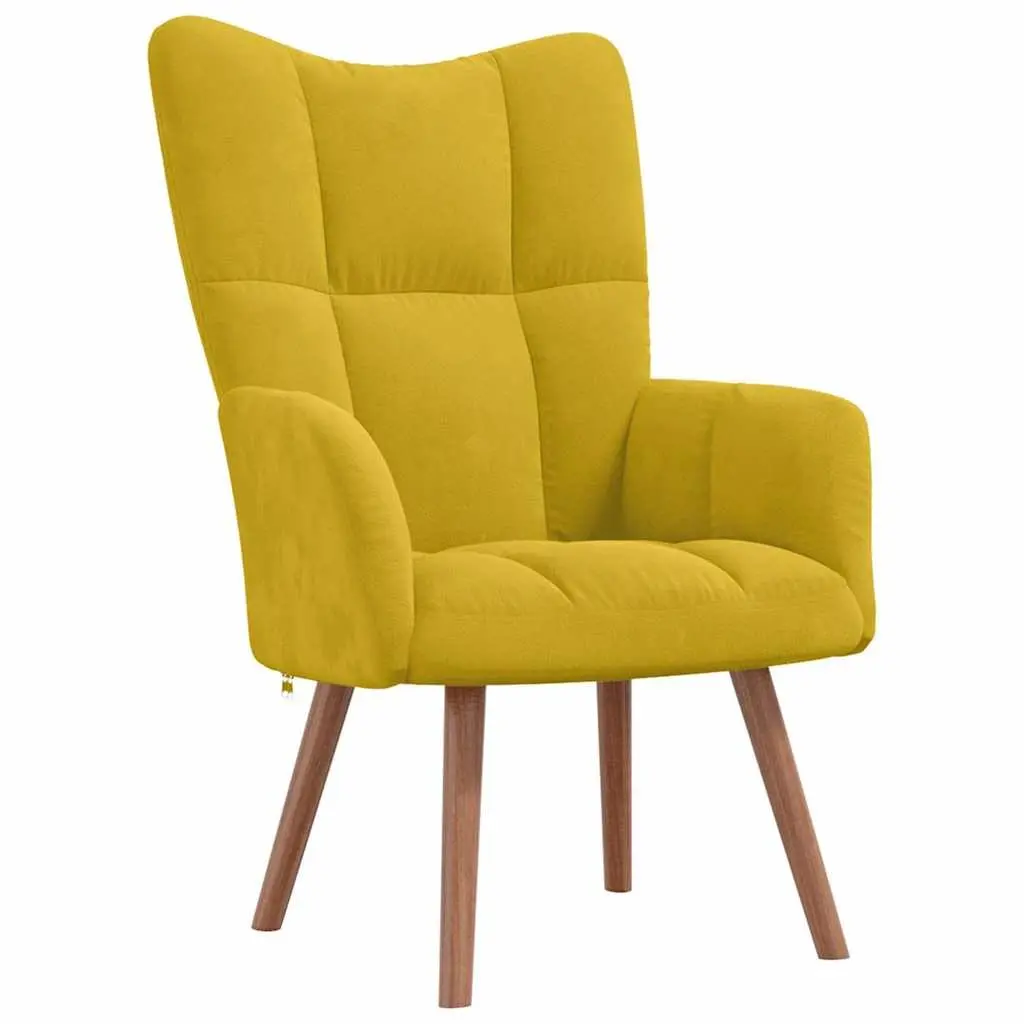Armchair Mustard Yellow Velvet Padded Lounge Chair with Footstool Set