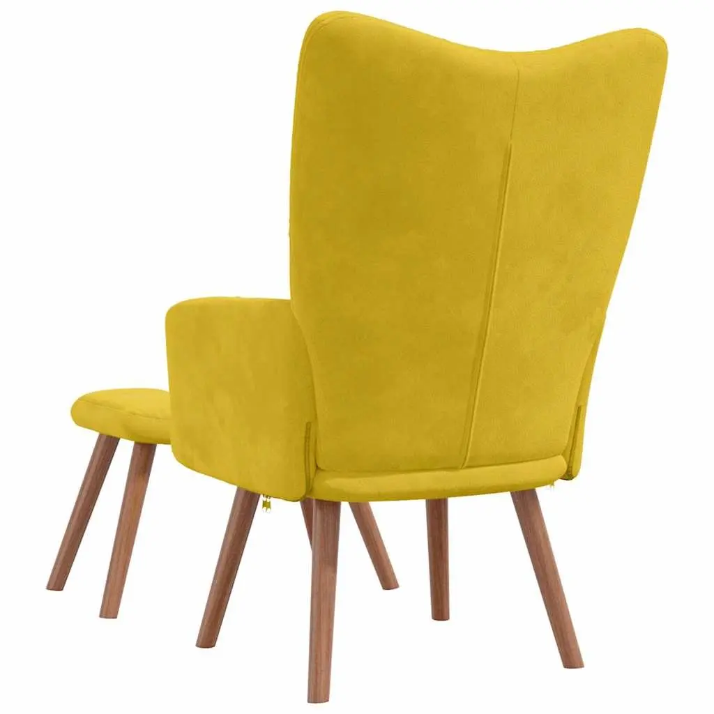 Armchair Mustard Yellow Velvet Padded Lounge Chair with Footstool Set
