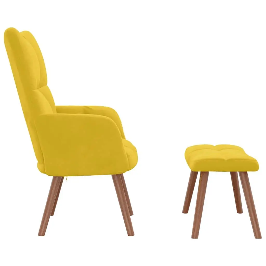 Armchair Mustard Yellow Velvet Padded Lounge Chair with Footstool Set