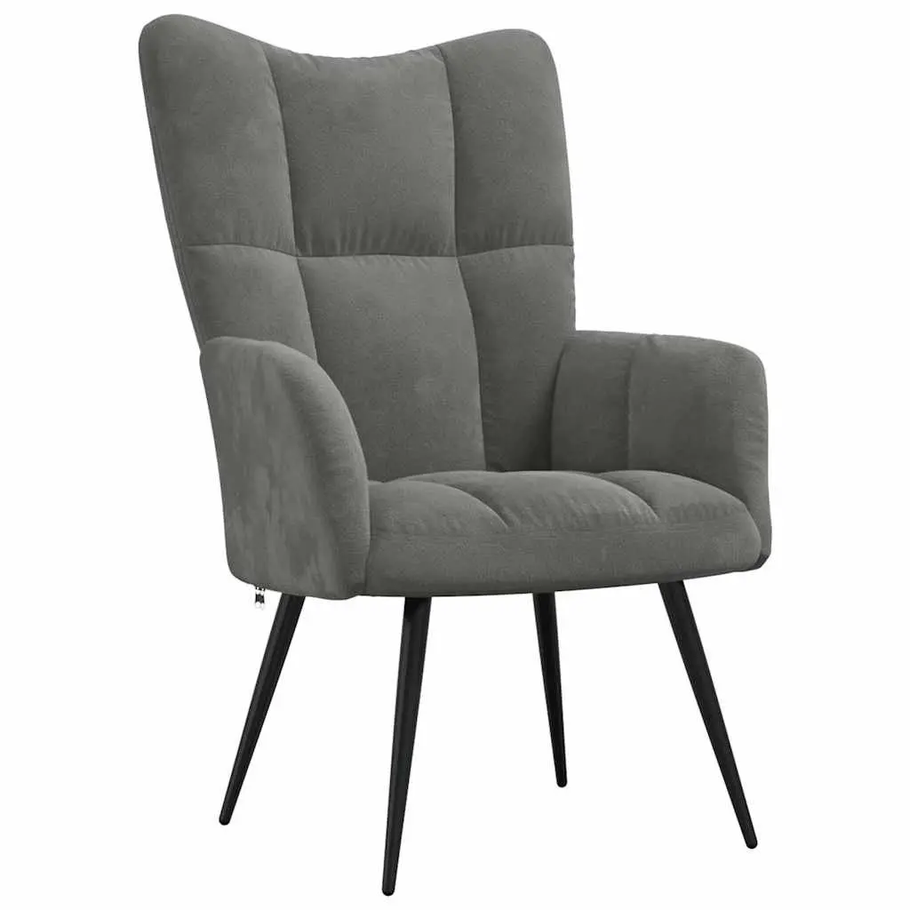 Relaxing Armchair Grey Velvet Upholstered Lounge Chair Comfortable Seating