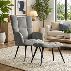 Velvet Padded Armchair and Stool Set for Cozy Living