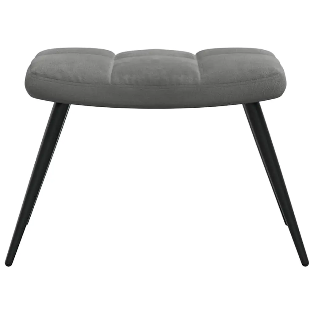 Relaxing Armchair Dark Grey Velvet Lounge Seat with Stool Steel Frame