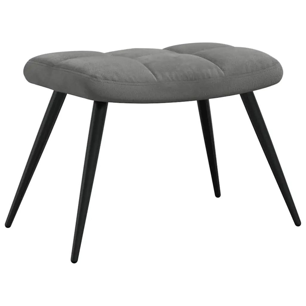Relaxing Armchair Dark Grey Velvet Lounge Seat with Stool Steel Frame