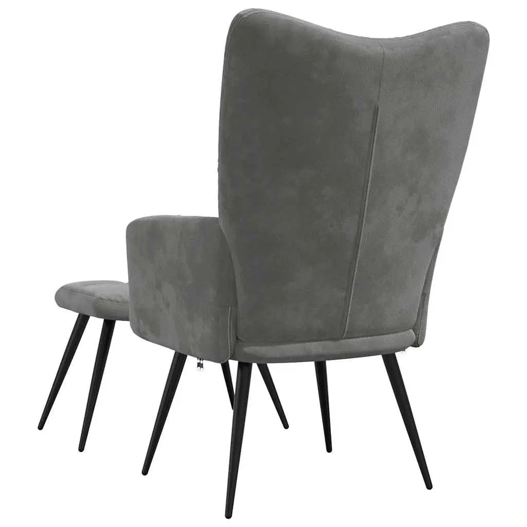 Relaxing Armchair Dark Grey Velvet Lounge Seat with Stool Steel Frame