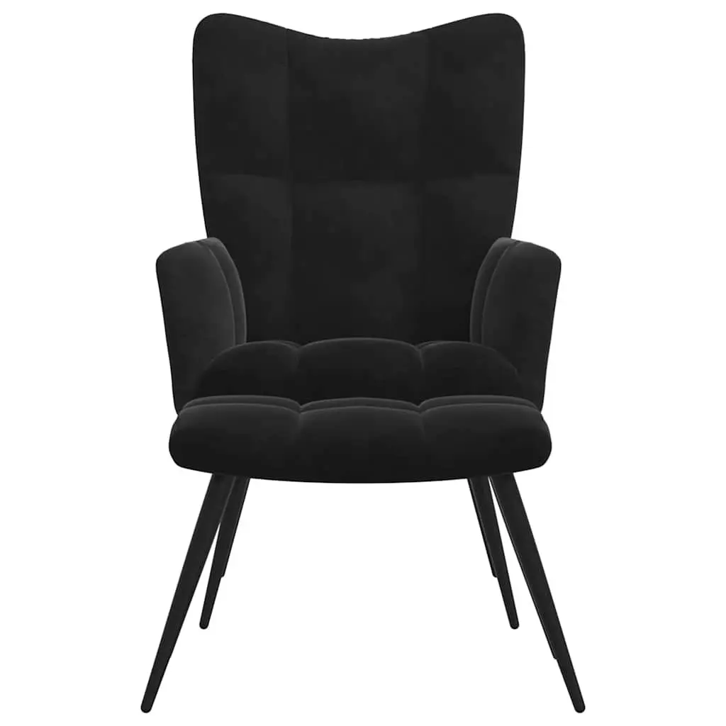 Black Velvet Relaxing Chair with Matching Stool