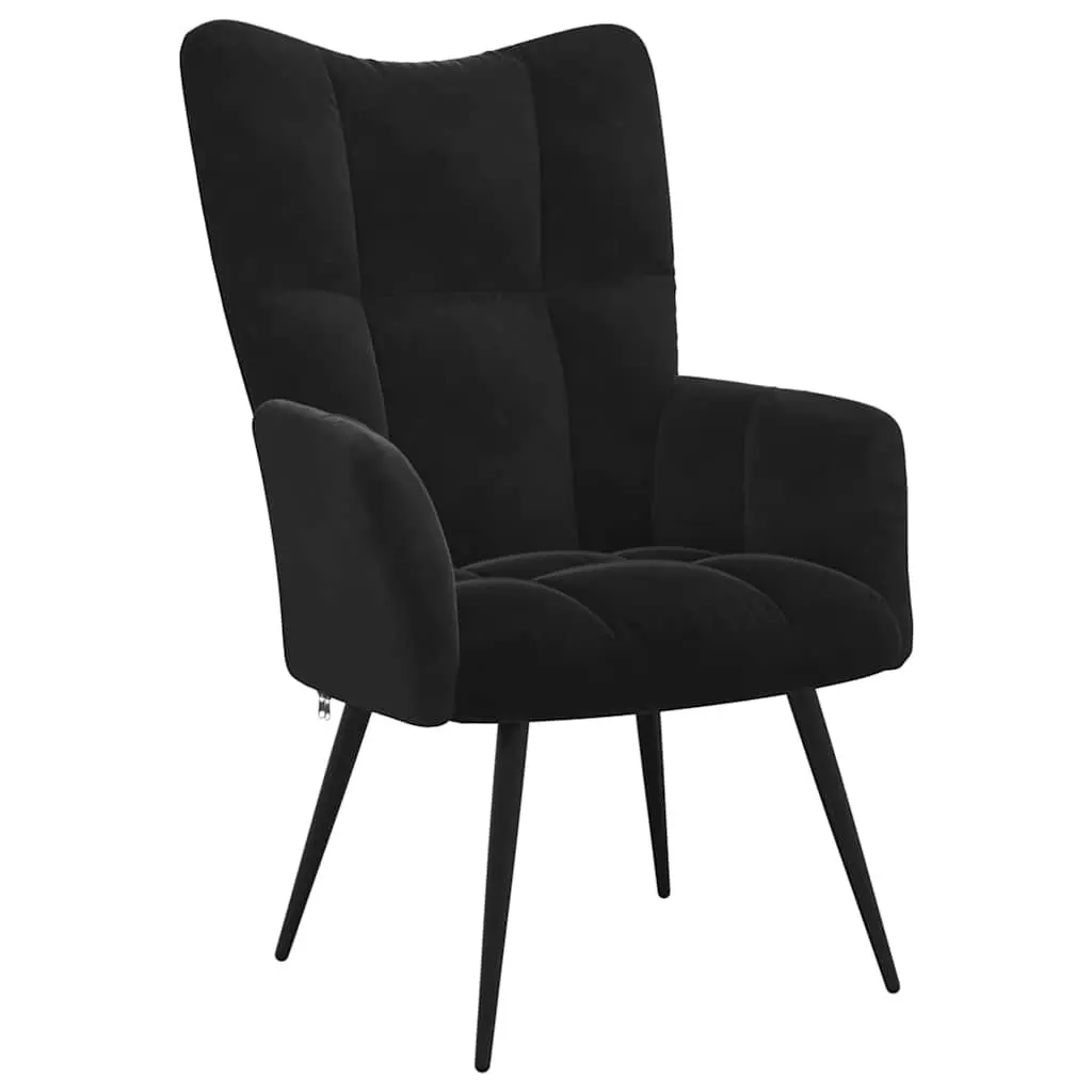 Black Velvet Relaxing Chair with Matching Stool