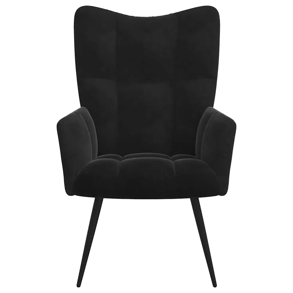Black Velvet Relaxing Chair with Matching Stool