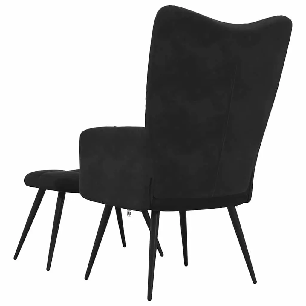 Black Velvet Relaxing Chair with Matching Stool