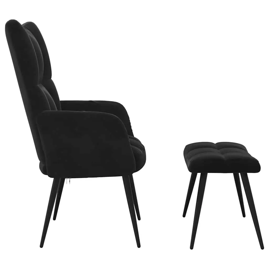 Black Velvet Relaxing Chair with Matching Stool