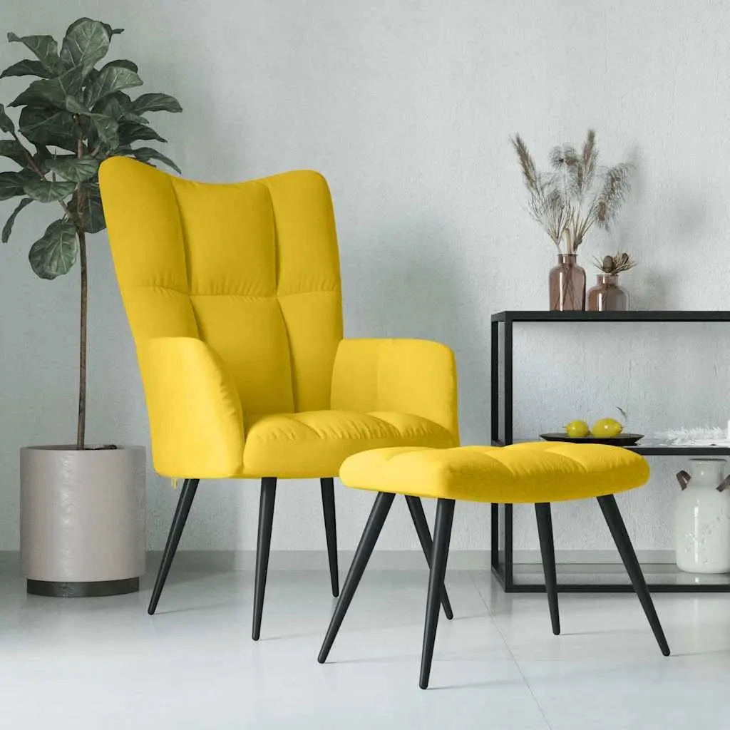 Velvet Armchair Mustard Yellow with Stool Modern Relaxing Lounge Accent Seat