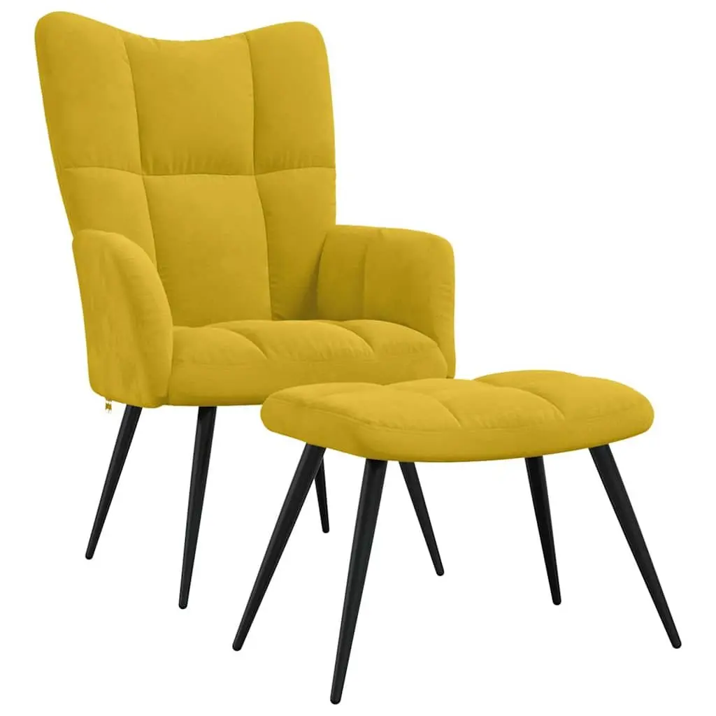 Velvet Armchair Mustard Yellow with Stool Modern Relaxing Lounge Accent Seat