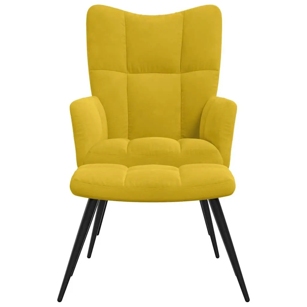 Velvet Armchair Mustard Yellow with Stool Modern Relaxing Lounge Accent Seat