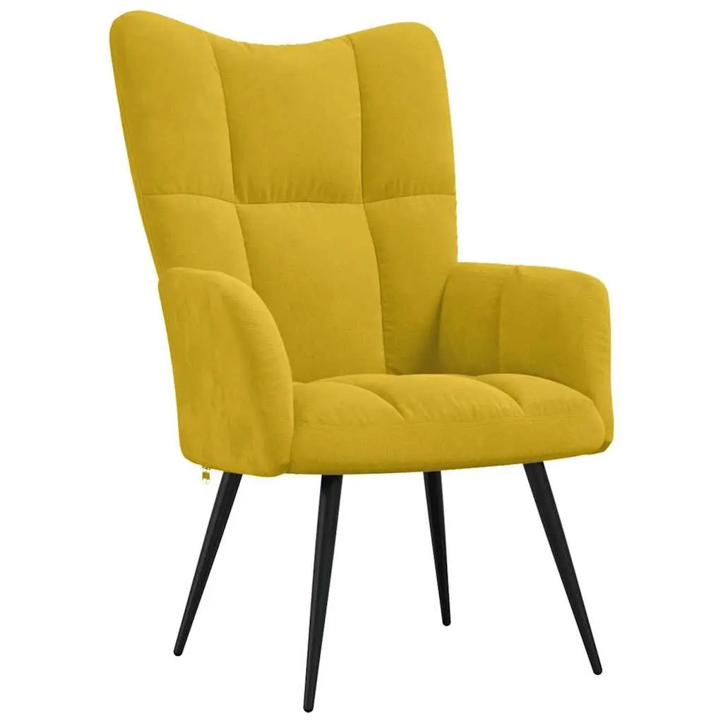Velvet Armchair Mustard Yellow with Stool Modern Relaxing Lounge Accent Seat