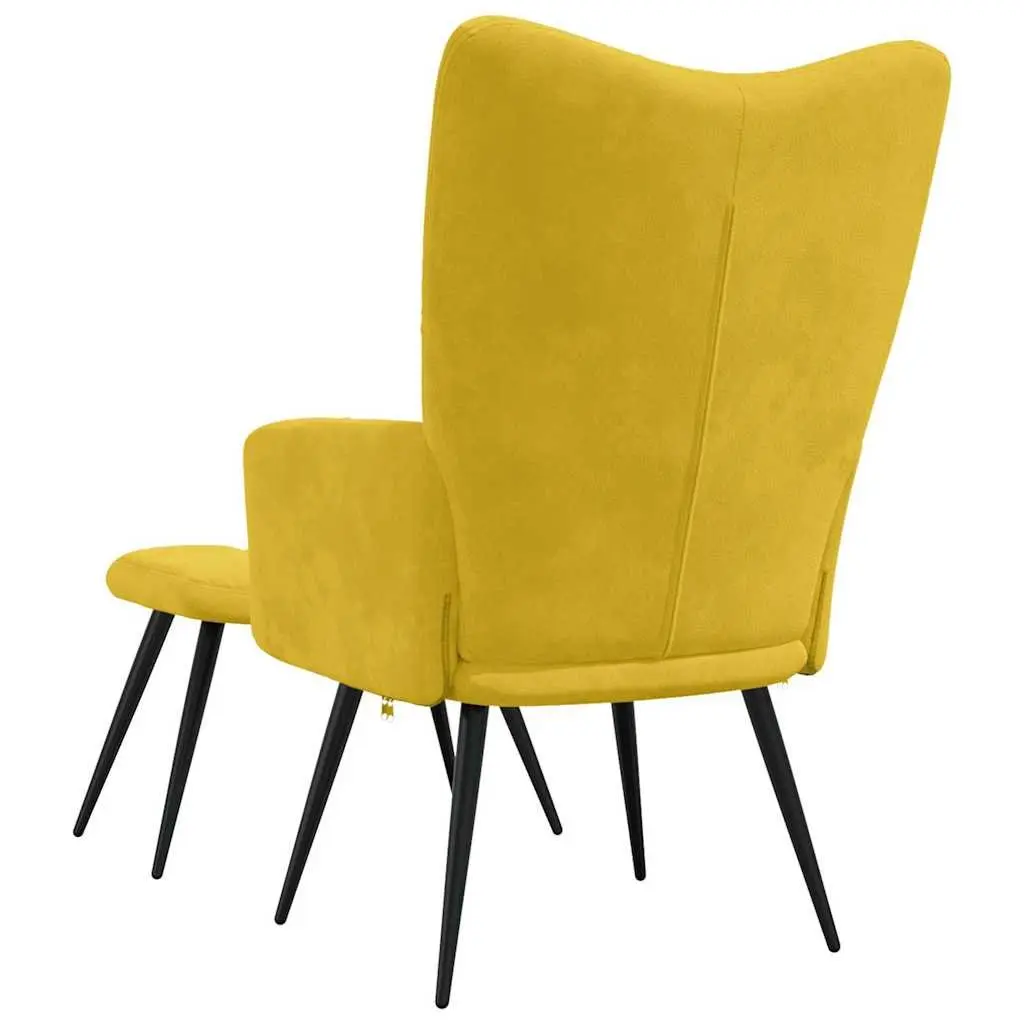 Velvet Armchair Mustard Yellow with Stool Modern Relaxing Lounge Accent Seat