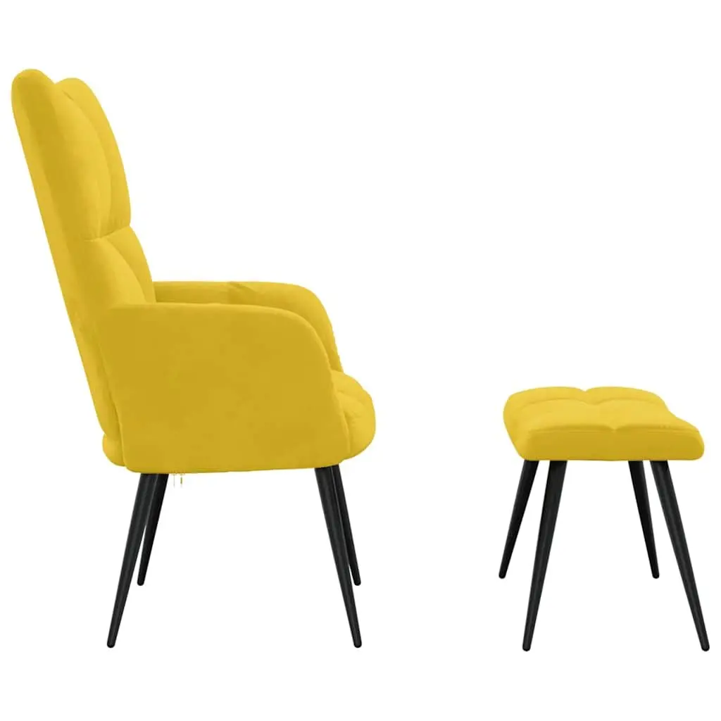 Velvet Armchair Mustard Yellow with Stool Modern Relaxing Lounge Accent Seat