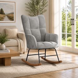 Grey Velvet Upholstered Rocking Chair for Living Room