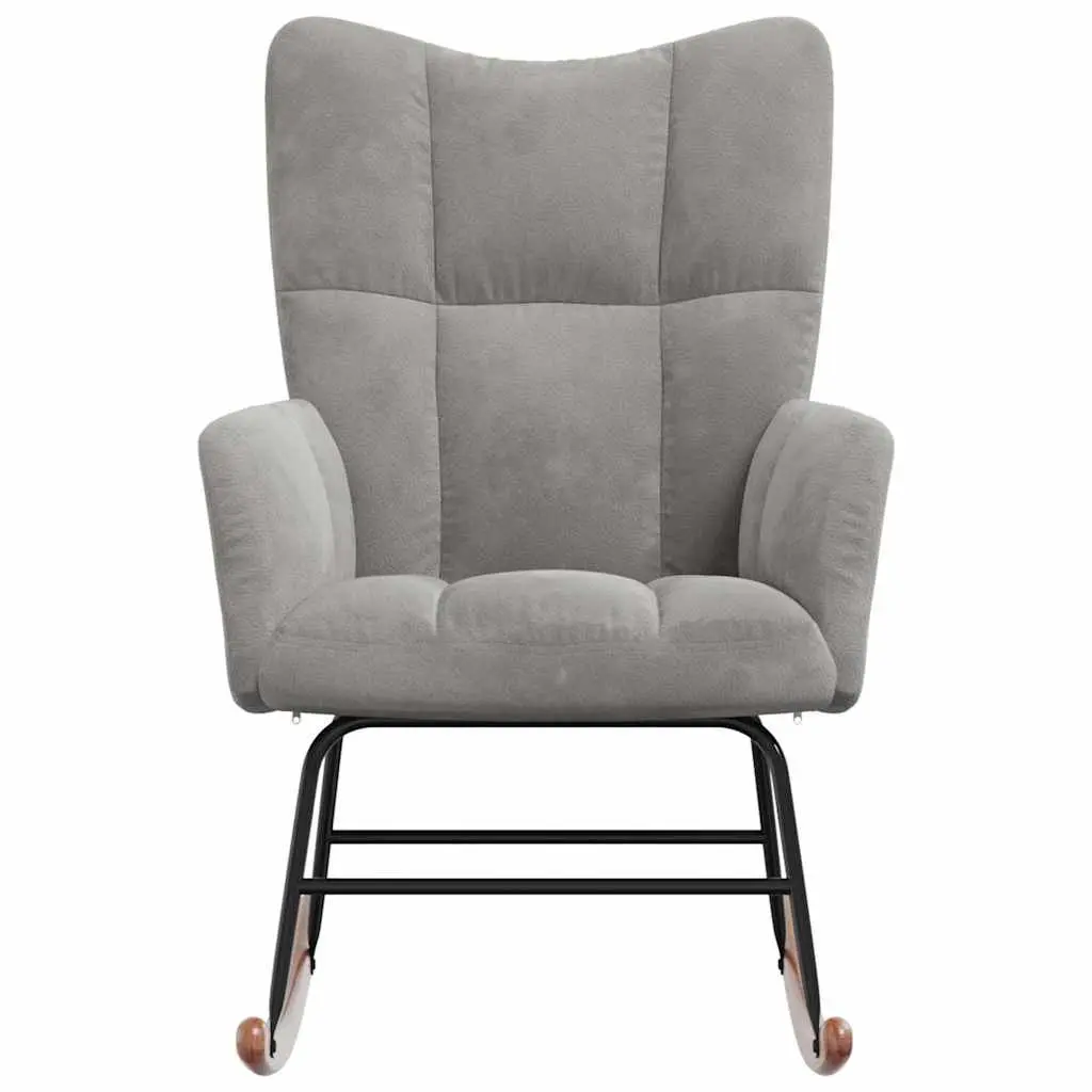 Rocking Chair Grey Velvet Upholstered Padded Armchair Steel Frame Wooden Rocking Rails