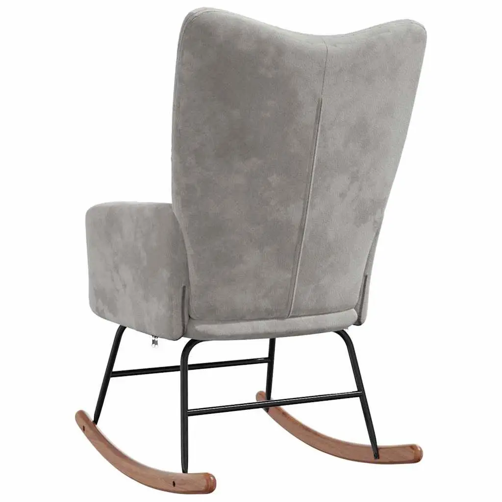 Rocking Chair Grey Velvet Upholstered Padded Armchair Steel Frame Wooden Rocking Rails