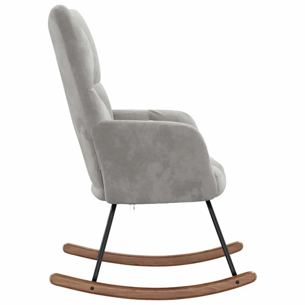 Rocking Chair Grey Velvet Upholstered Padded Armchair Steel Frame Wooden Rocking Rails