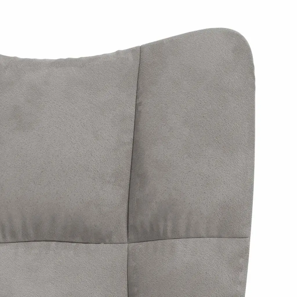 Rocking Chair Grey Velvet Upholstered Padded Armchair Steel Frame Wooden Rocking Rails