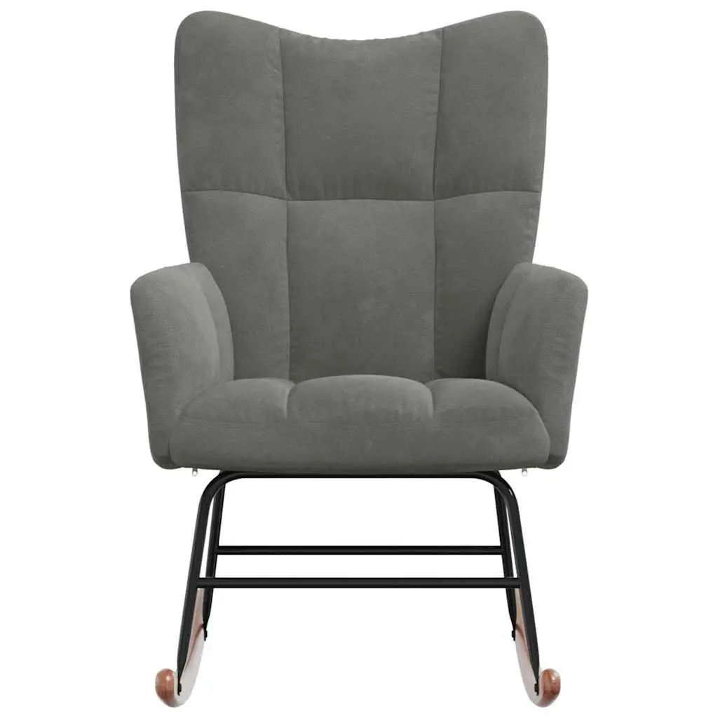 Rocking Chair Grey Velvet Upholstered Padded Armchair Steel Frame Wooden Rocking Rails