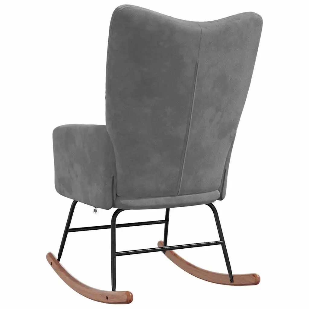 Rocking Chair Grey Velvet Upholstered Padded Armchair Steel Frame Wooden Rocking Rails