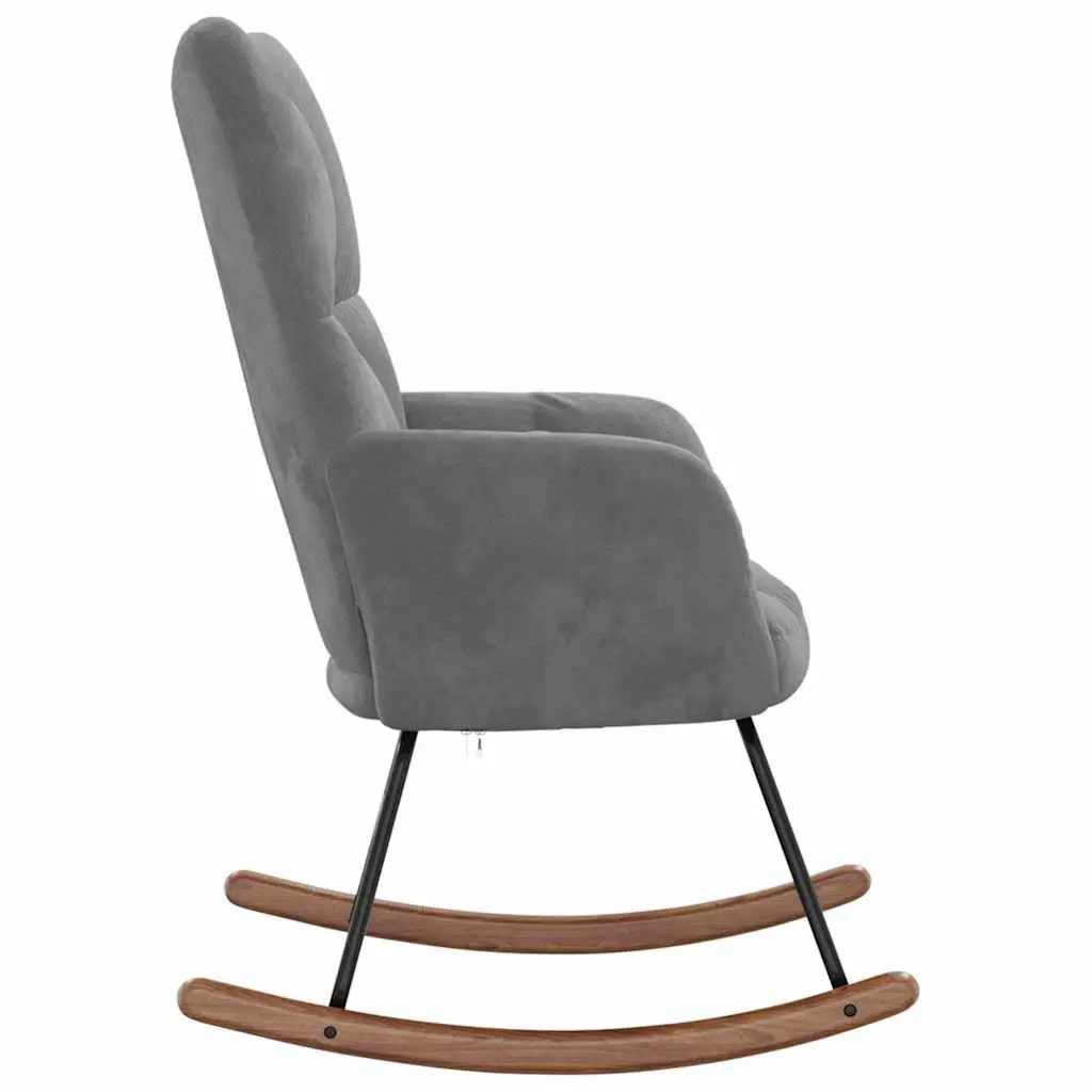 Rocking Chair Grey Velvet Upholstered Padded Armchair Steel Frame Wooden Rocking Rails