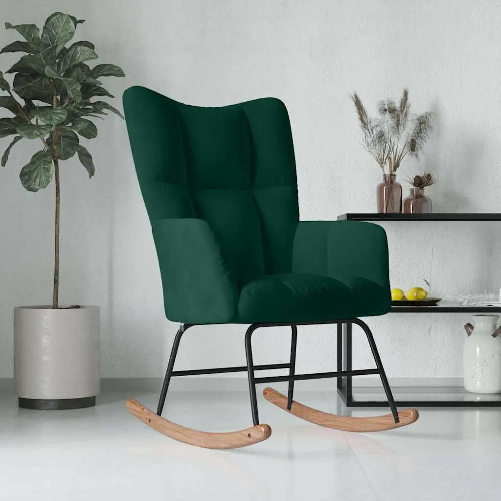 Rocking Chair Green Velvet Upholstered Padded Armchair Modern Living Room