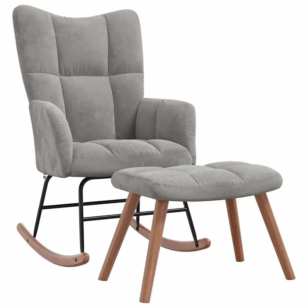 Grey Velvet Rocking Chair with Matching Stool