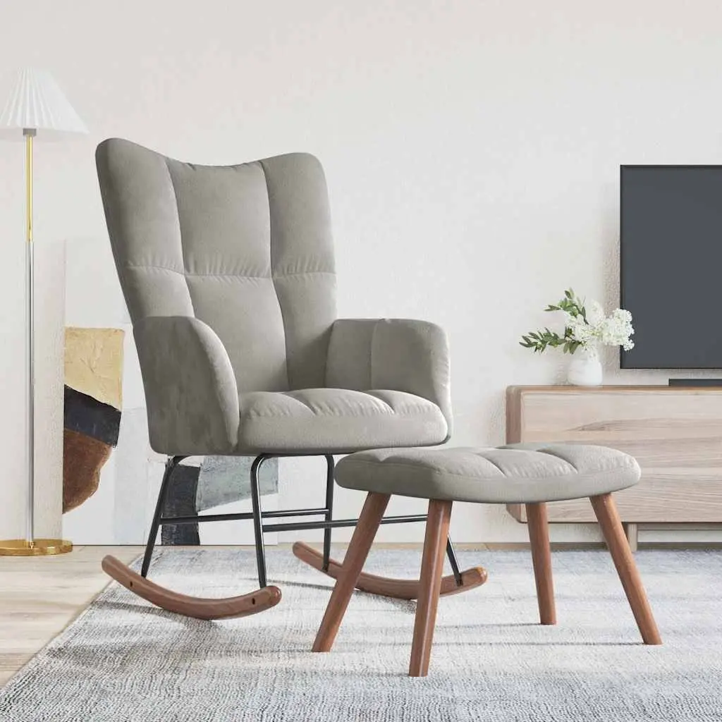 Grey Velvet Rocking Chair with Matching Stool