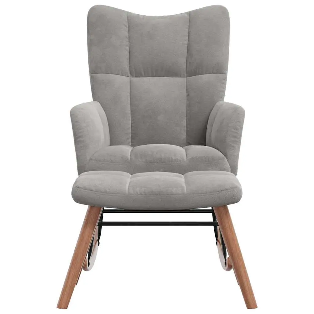 Grey Velvet Rocking Chair with Matching Stool