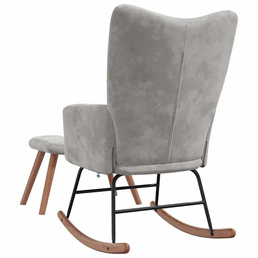Grey Velvet Rocking Chair with Matching Stool