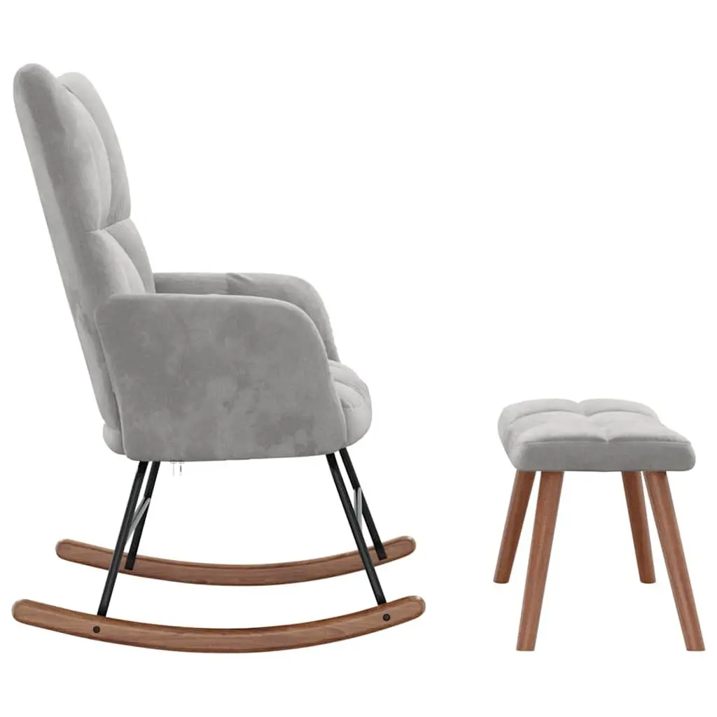 Grey Velvet Rocking Chair with Matching Stool