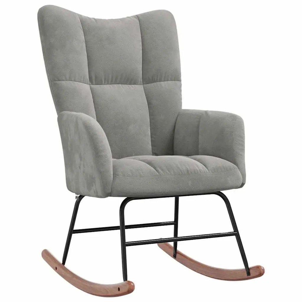 Grey Velvet Rocking Chair with Matching Stool