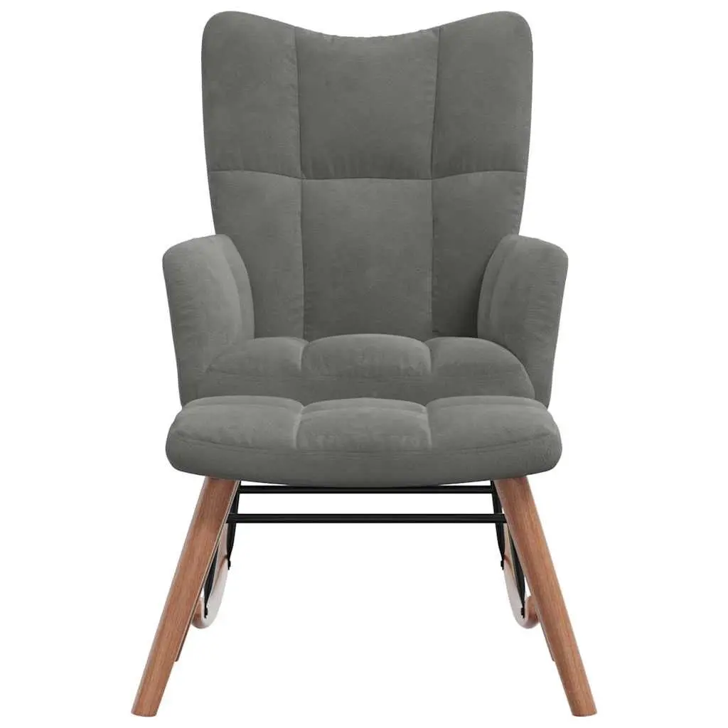 Rocking Chair with Stool Grey Velvet Upholstered Padded Armchair