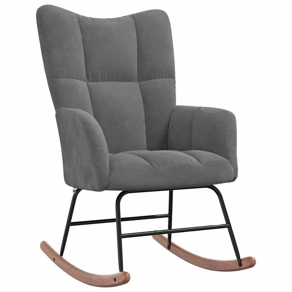 Rocking Chair with Stool Grey Velvet Upholstered Padded Armchair