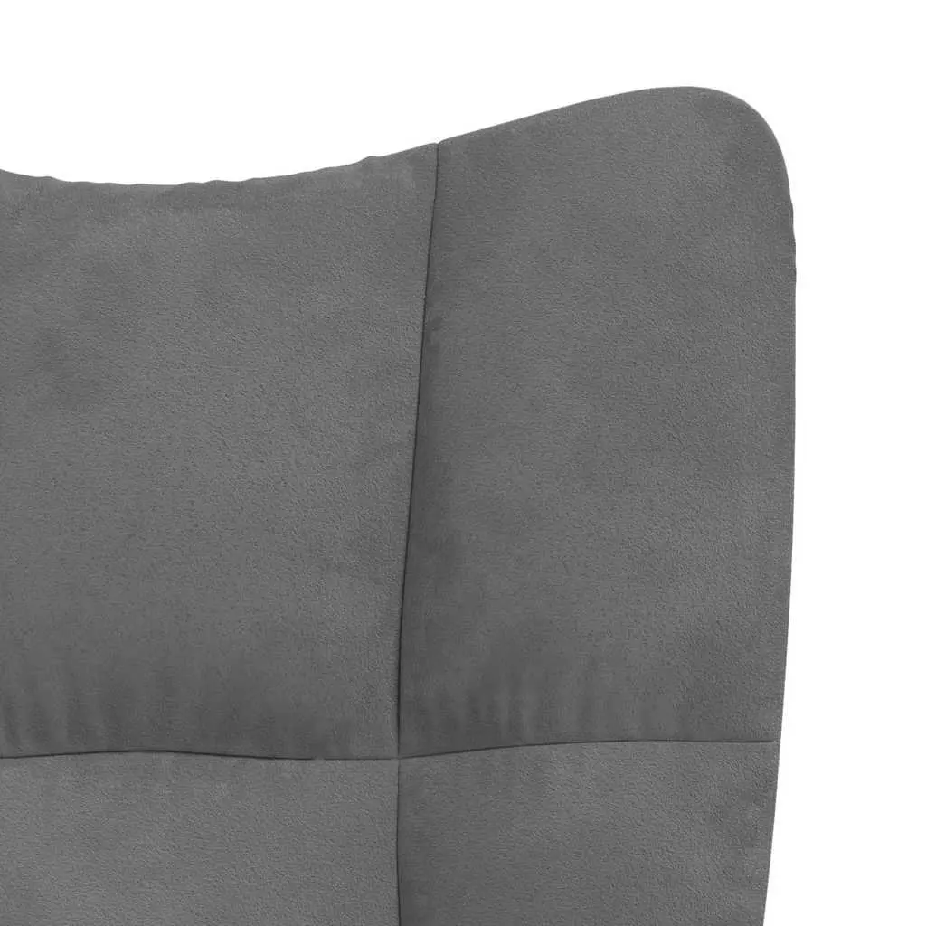 Rocking Chair with Stool Grey Velvet Upholstered Padded Armchair
