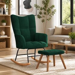 Green Velvet Rocking Chair with Matching Stool