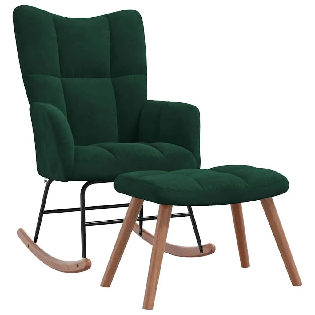 Green Velvet Rocking Chair with Matching Stool
