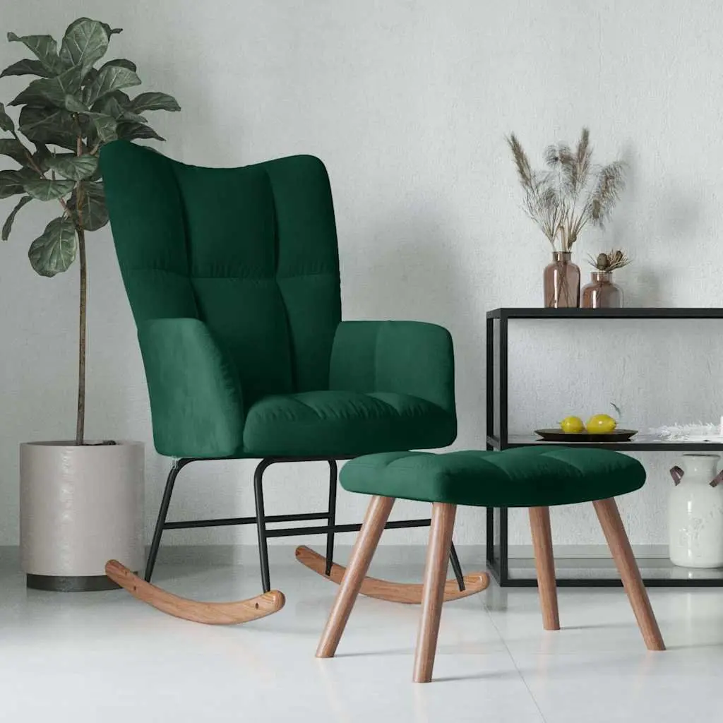 Green Velvet Rocking Chair with Matching Stool