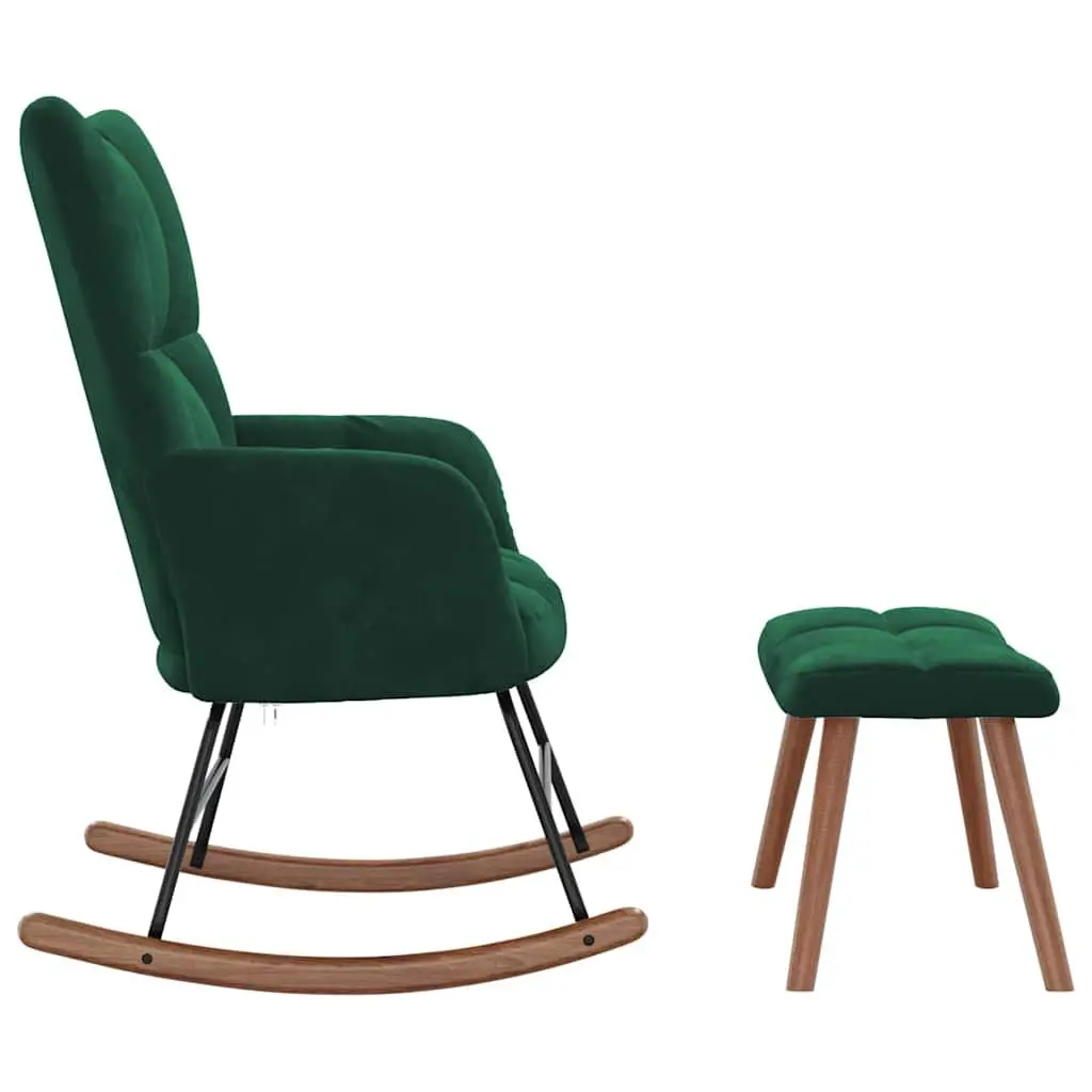 Green Velvet Rocking Chair with Matching Stool