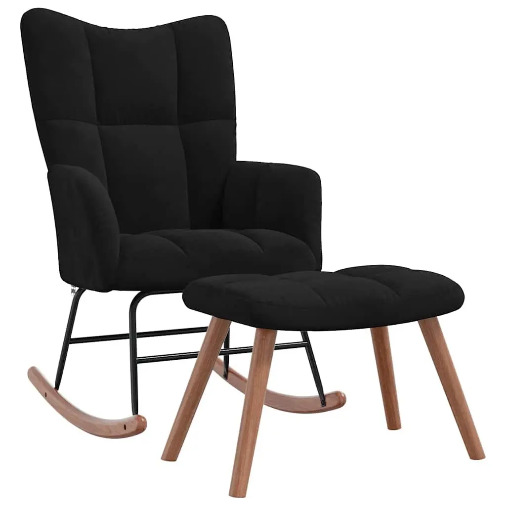 Black Velvet Rocking Chair with Stool