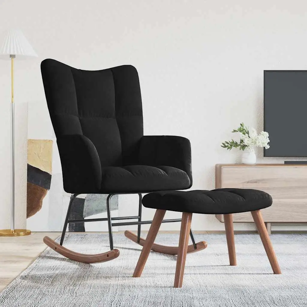 Black Velvet Rocking Chair with Stool